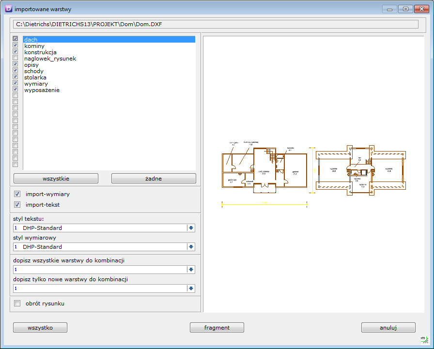 Wymiana danych w formacie DXF 2D - import/eksport