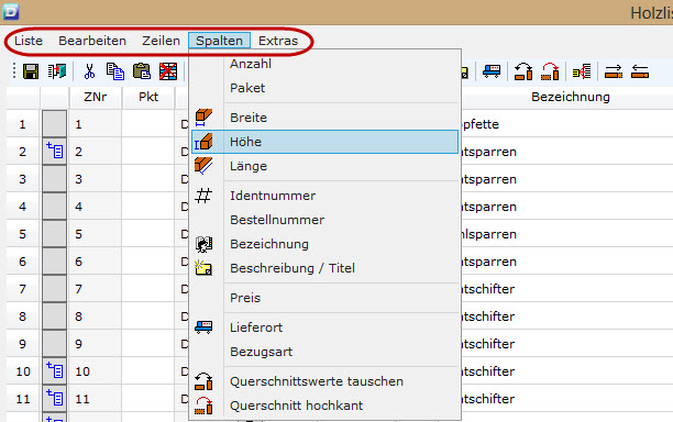 Edycja zestawienia materiałów